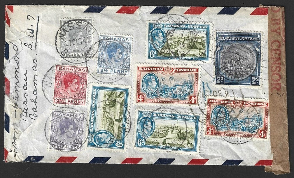 Bahamas 1931-46 2s indigo Great Seal of Bahamas on cover to India. SG 131 £550+