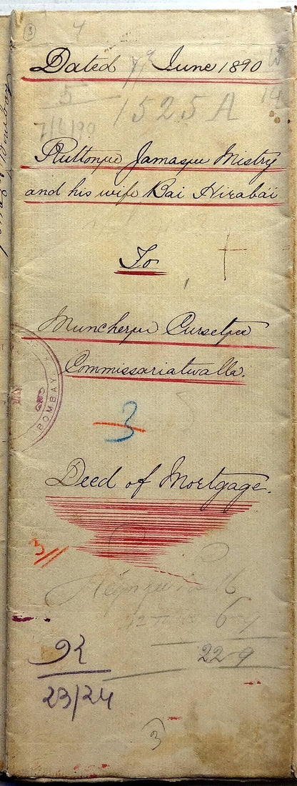India 1890 Indenture Port of Bombay with QV 1867 50R revenue stamp