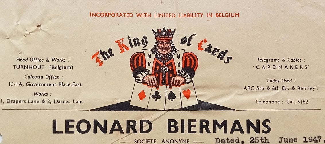 AOP India THE KING OF CARDS 1947 pictorial billhead
