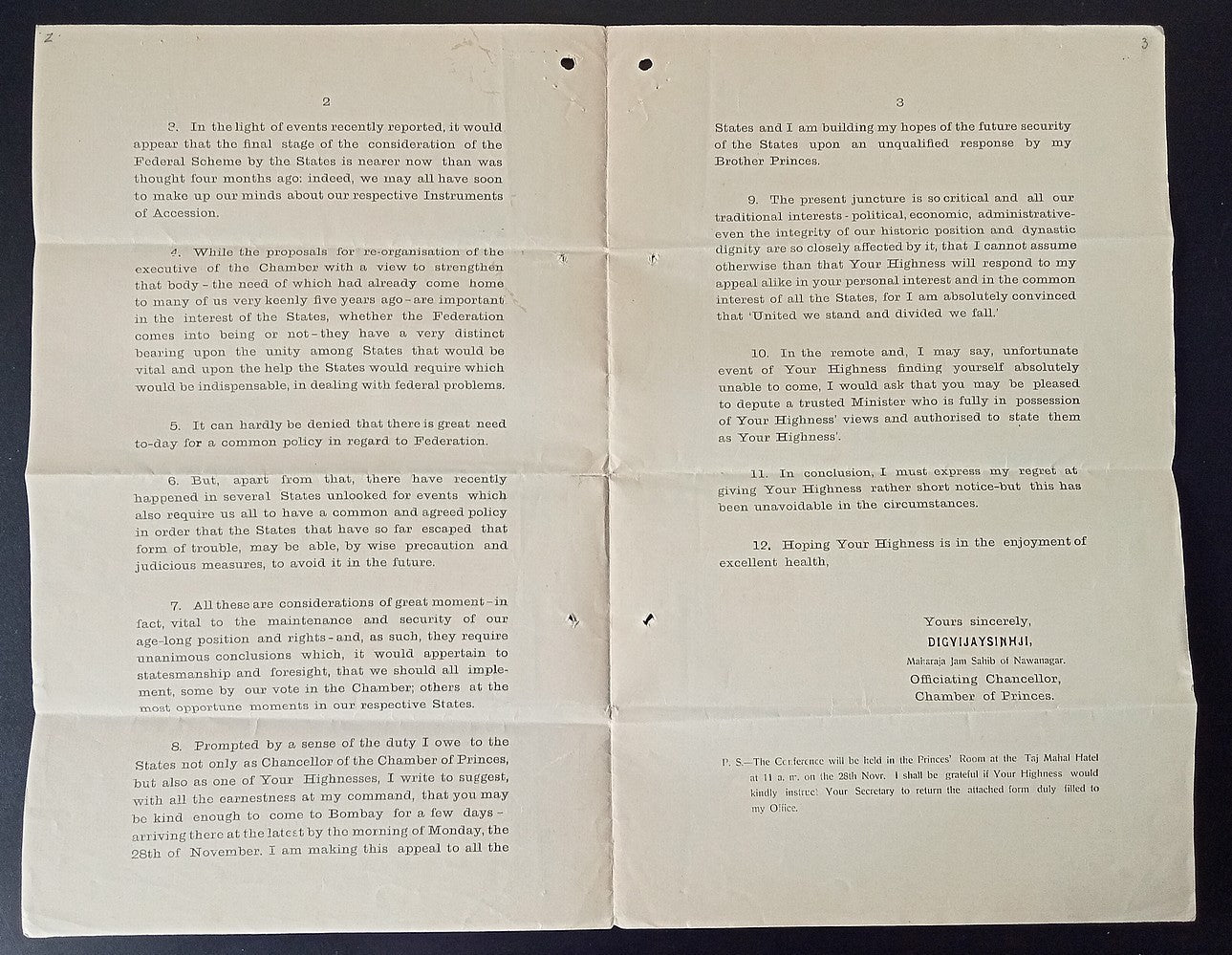 India 1931 Nawanagar State Palace Crested Coat of Arms printed SECRET letter