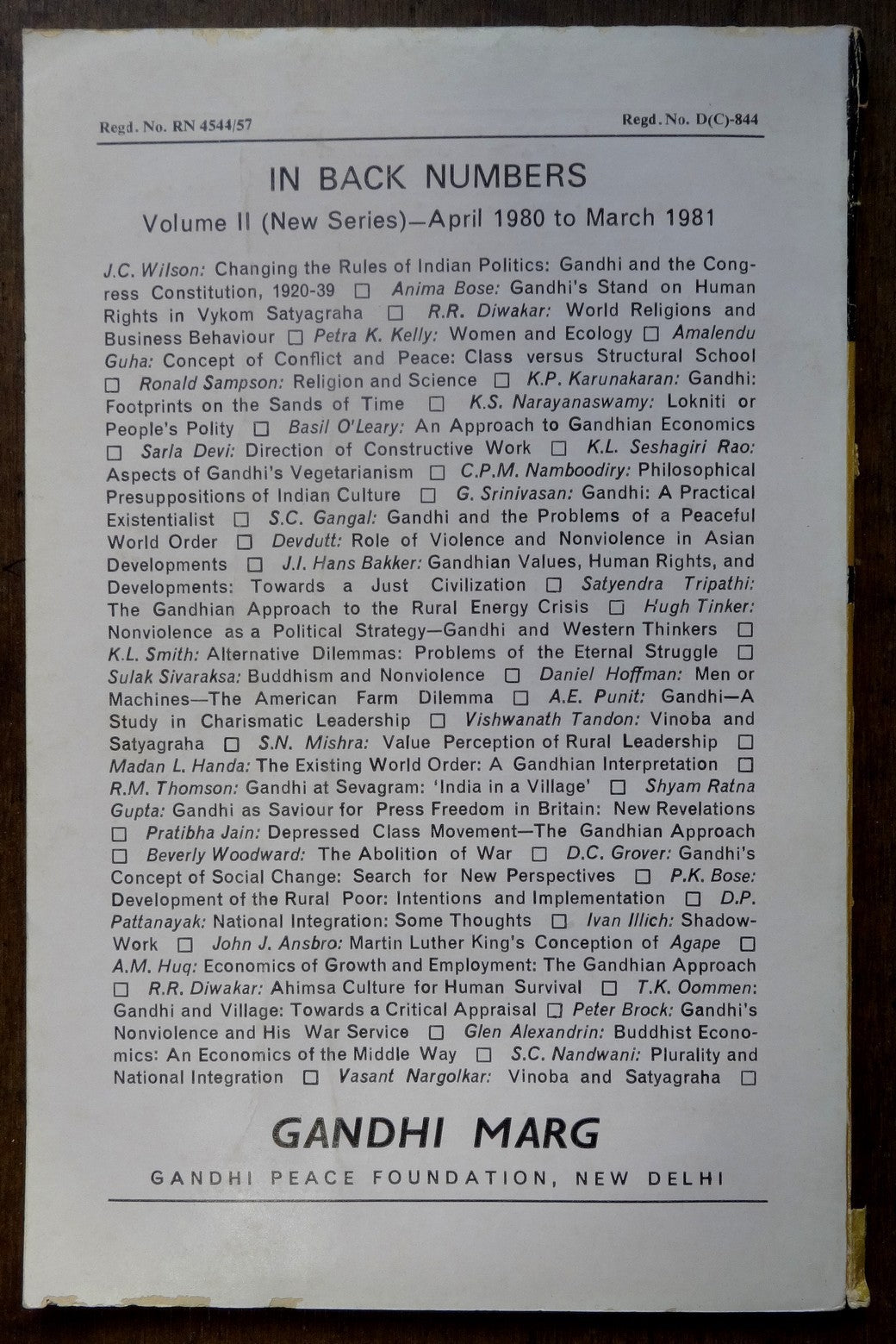 Gandhi Marg by Gandhi Peace Foundation March 1982 issue 42pgs India