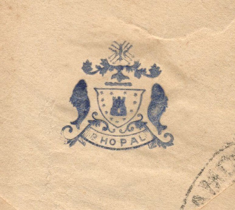 AOP India Bhopal State herald crested envelope 1927 used