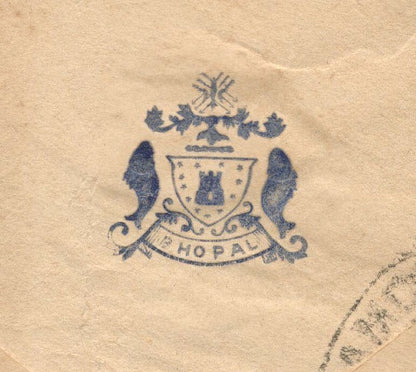 AOP India Bhopal State herald crested envelope 1927 used