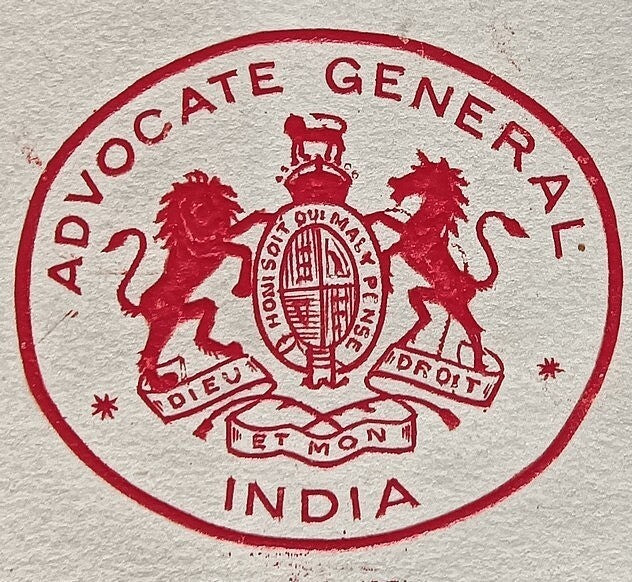 India 1941 crested letter ADVOCATE GENERAL / INDIA