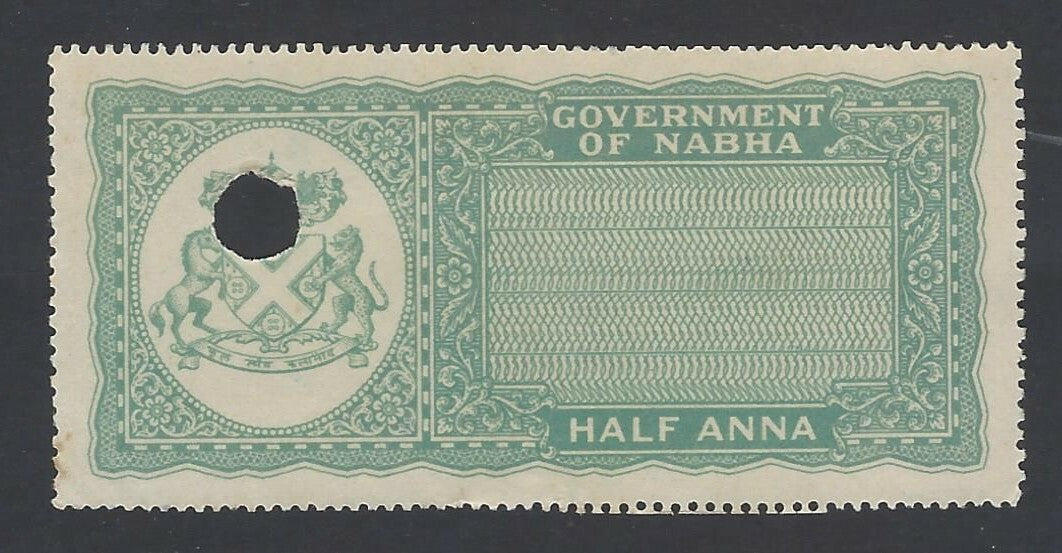 AOP India Nabha State Court Fee 1/2a bluish green