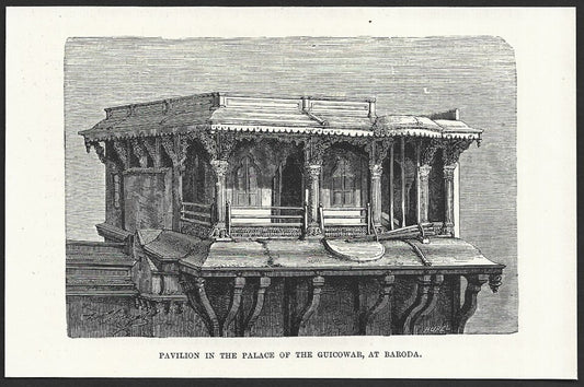 India GUICOWAR PALACE BARODA engraved print ex libris Rousslet 1876 6"x4"