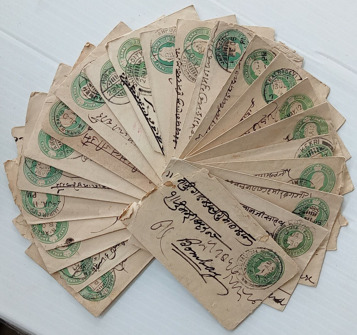 India KEdVII 1/2a green envelopes x 100 selected for condition WHOLESALE