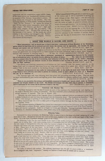 India 1944 WW2 Propaganda rag BEHIND THE HEADLINES MORE BLOWS AGAINST JAPAN 8pgs