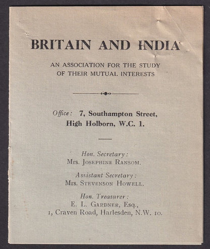 BRITAIN & INDIA Association for the Study of Mutual Interests booklet etc c.1929