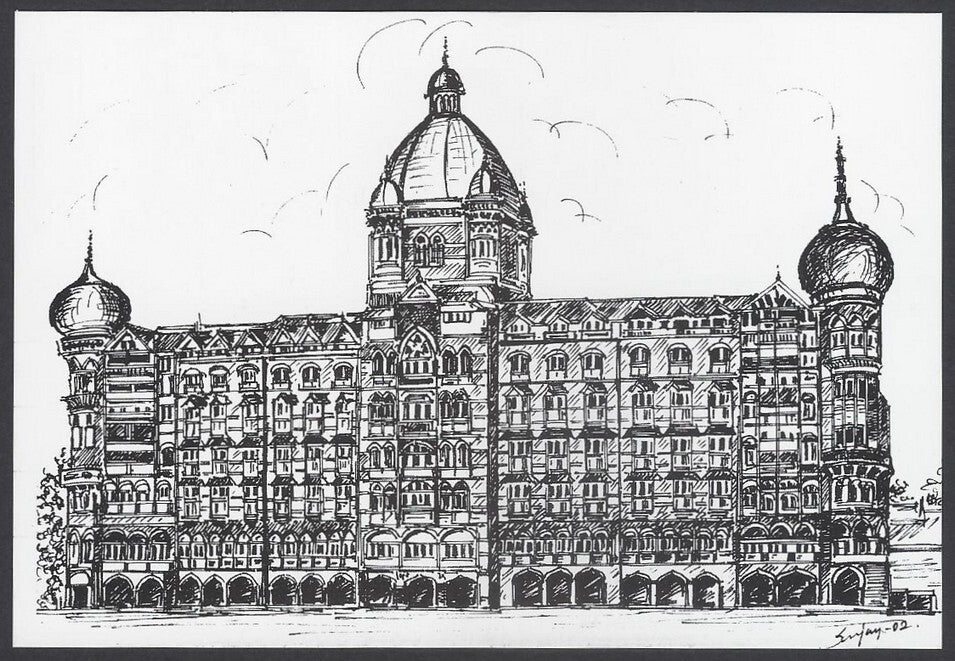 AOP India BOMBAY sketch postcard TAJ HOTEL