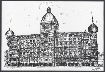 AOP India BOMBAY sketch postcard TAJ HOTEL