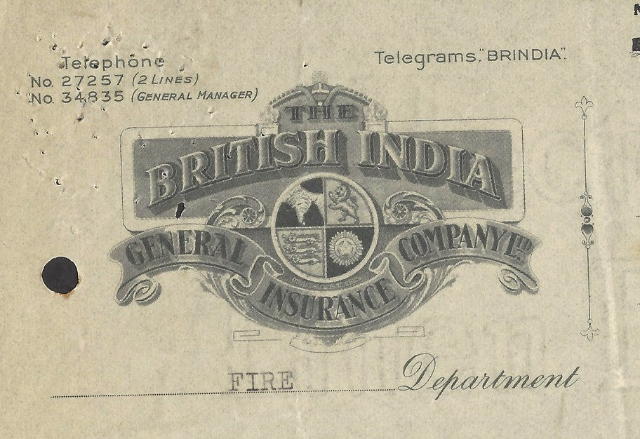 India 1943 illustrated letterhead British India General Insurance Co. Bombay