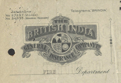 India 1943 illustrated letterhead British India General Insurance Co. Bombay