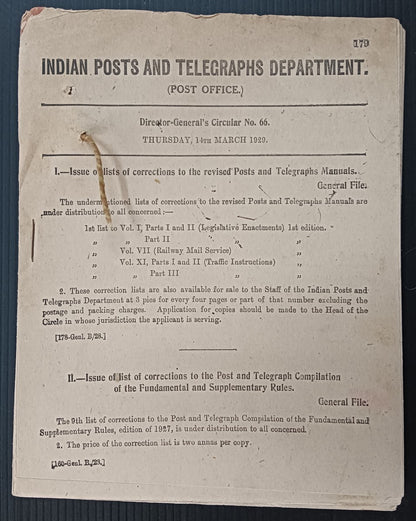 India 1929 DG'S POSTAL CIRCULAR Ban on book The Future of India by Minney, etc.