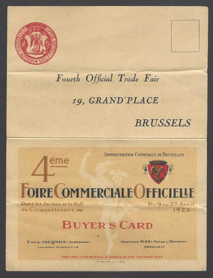 AOPIMT Belgium 4th Annual Official Trade Fair postcard used 1922 to India 