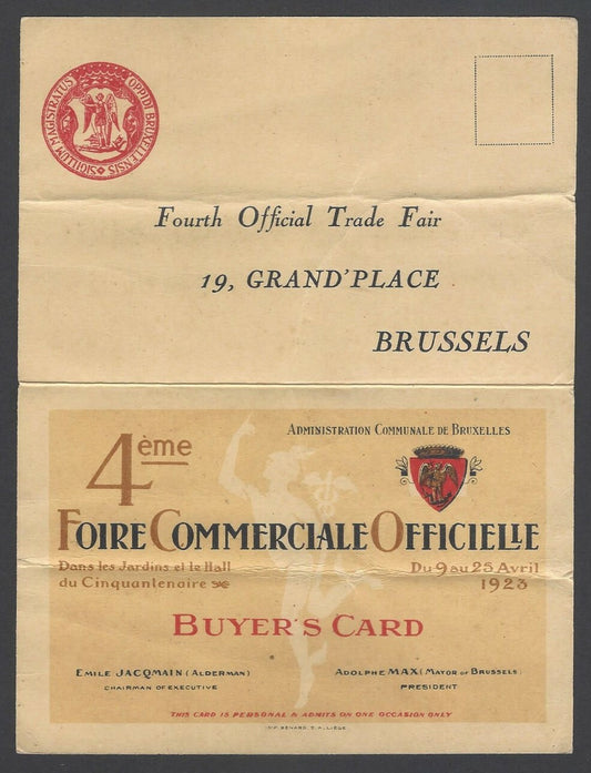 AOPIMT Belgium 4th Annual Official Trade Fair postcard used 1922 to India 