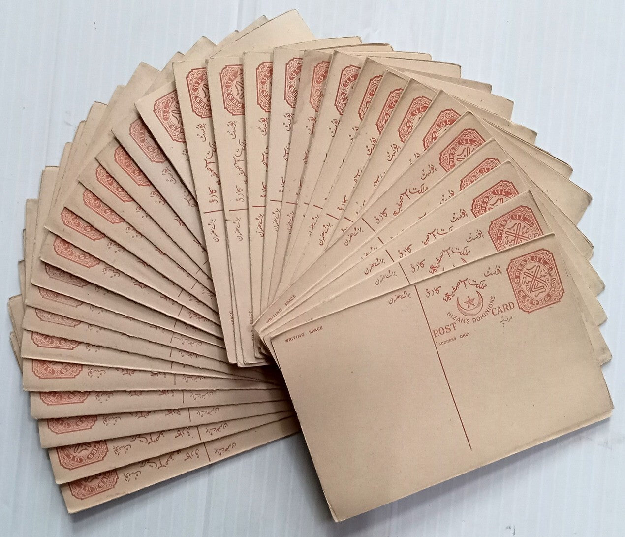 AOP India Hyderabad State 1937 6p+6p postal cards unused x 100. HG #22 WHOLESALE