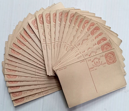 AOP India Hyderabad State 1937 6p+6p postal cards unused x 100. HG #22 WHOLESALE