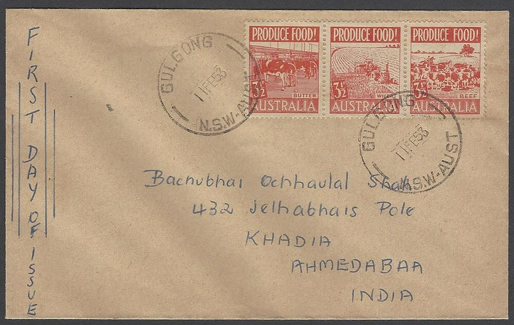 AOP Australia 1953 Produce Food FDC First Day cover to India