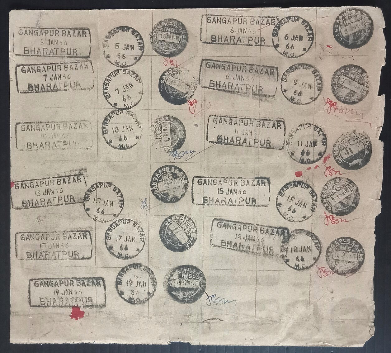 India 1957-68 Post Office daily postmark proof impression sheets (18)