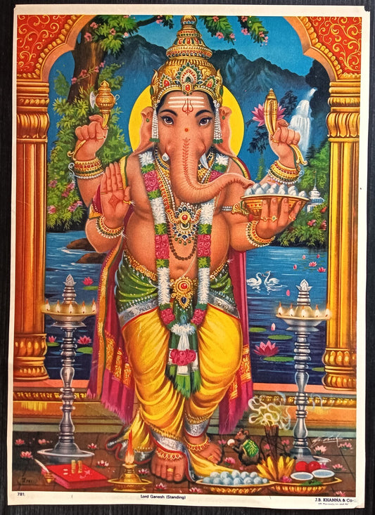 India LORD GANESH J. B. Khanna 9.5" x 13.5" vintage Hindu poster