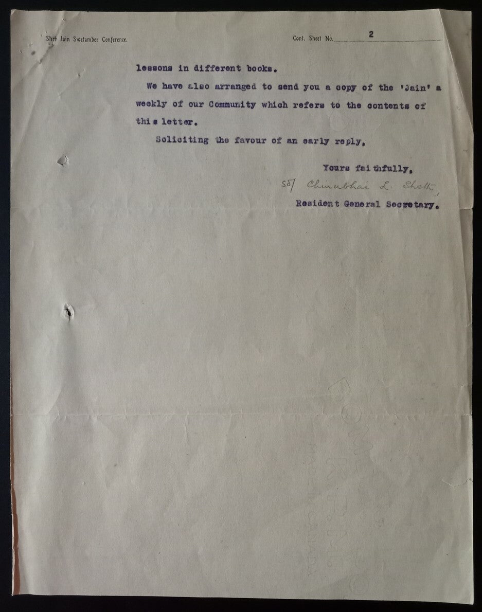 AOP India 1928 JAIN SWETAMBER CONFERENCE letterhead & corrresp