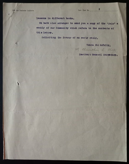 AOP India 1928 JAIN SWETAMBER CONFERENCE letterhead & corrresp