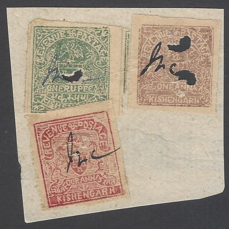 AOP India Kishangarh State revenue stamps on piece
