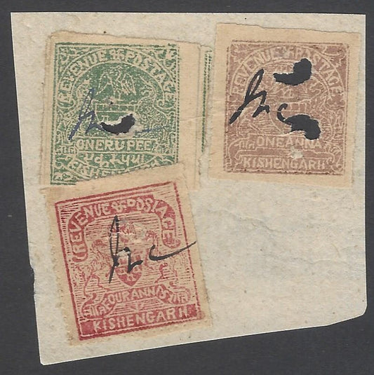 AOP India Kishangarh State revenue stamps on piece