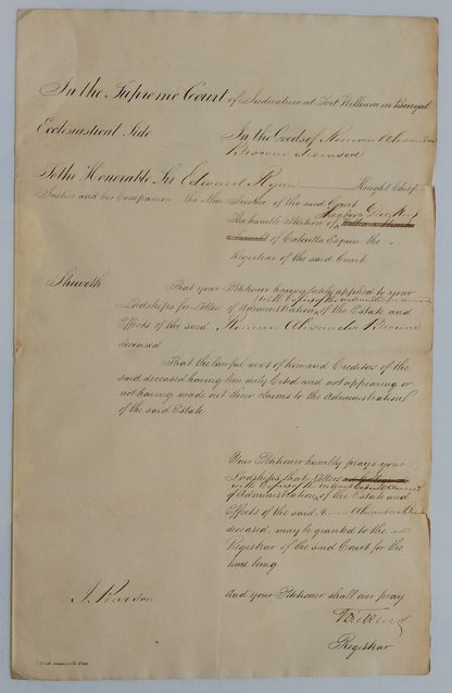 AOP India 1838 Supreme Court, Fort Williams, Calcutta document