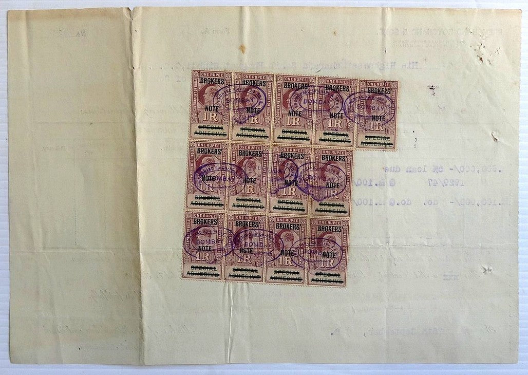India KEdVII 1R Broker’s Note x 13 on Contract Note. Bft #4
