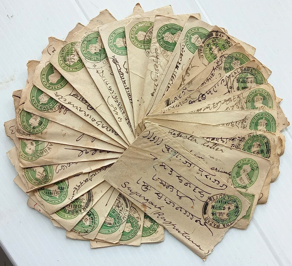 AOP India KGV 1/2a green envelopes x 100 selected for condition WHOLESALE