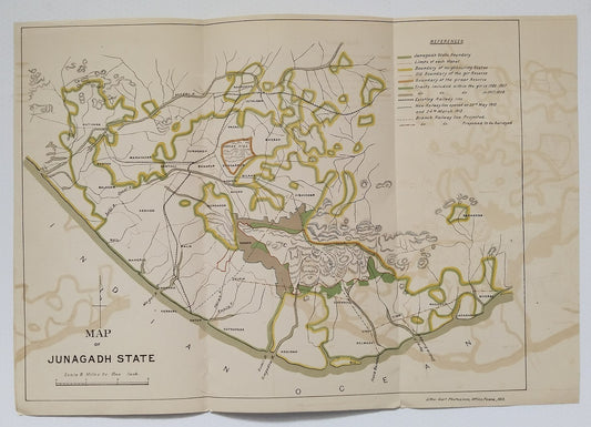 AOP India 1913 MAP of Junagadh State 33x48cm