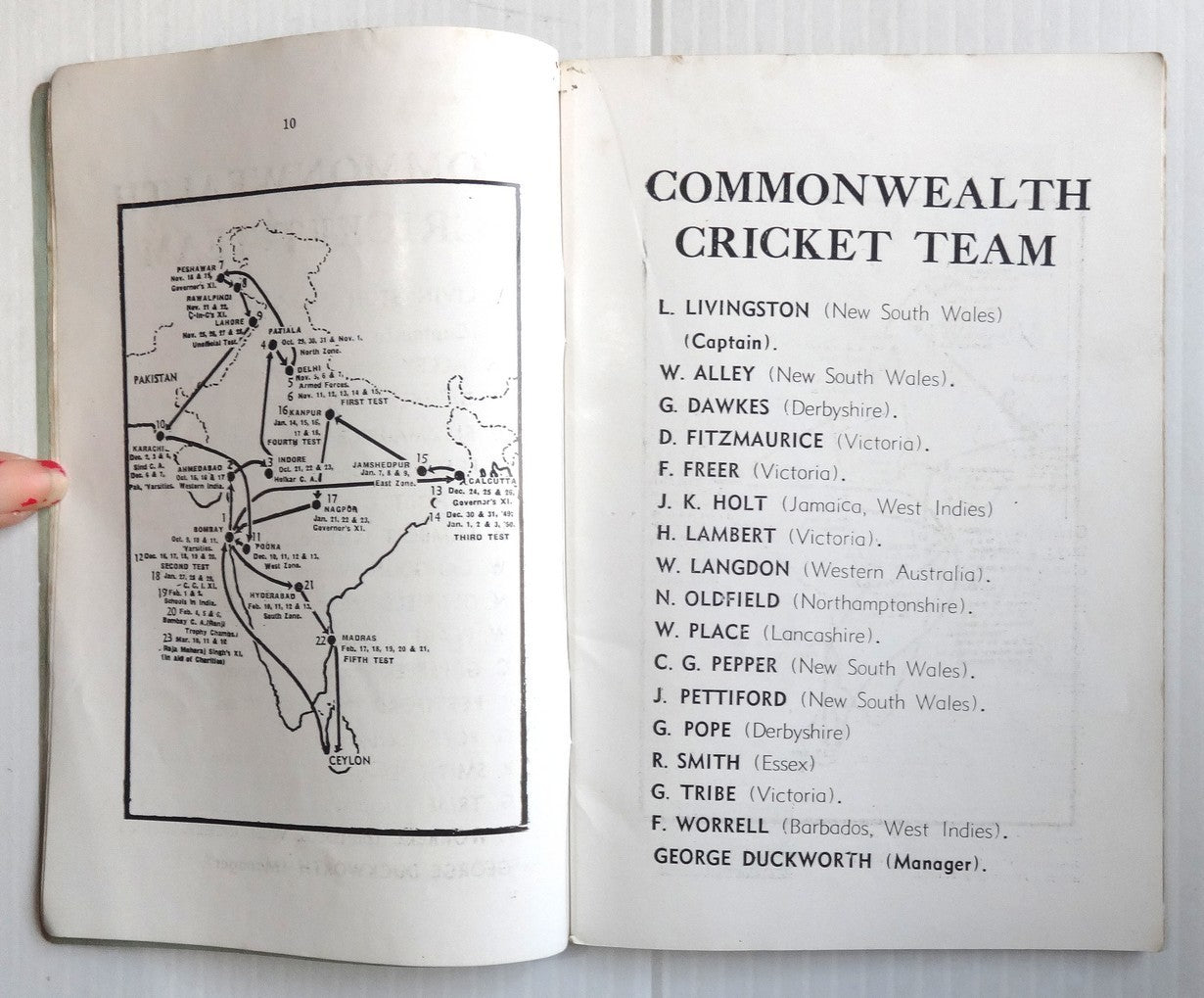 West Indies Cricket Tour of India souvenir / programme 1949-50