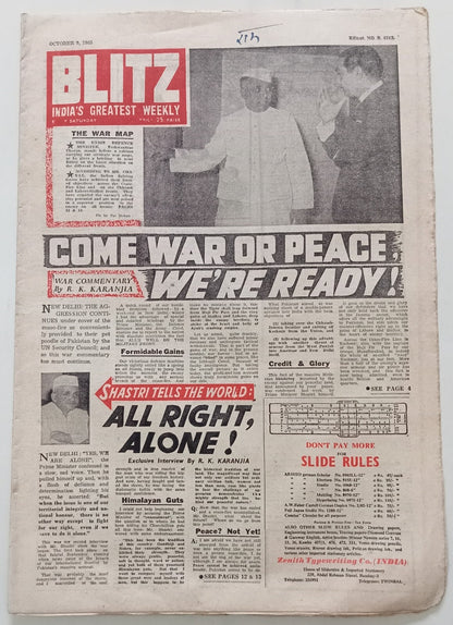 AOP India BLITZ 9 Oct 1965 COME WAR OR PEACE WE'RE READY! (R )