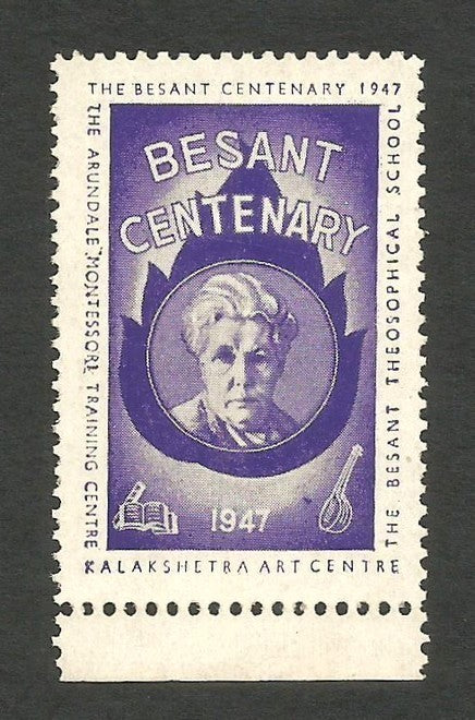 India 1947 Anne Besant Centenary label Theosphical Schoool & Arundale Montesori