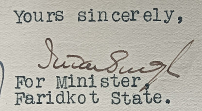 India 1941 crested letter MILITARY SECRETARY FARIDKOT