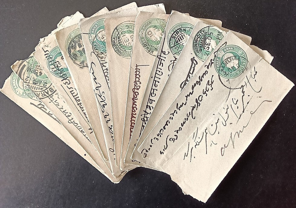 India KEdVII 1/2a green envelopes x 100 selected for condition WHOLESALE