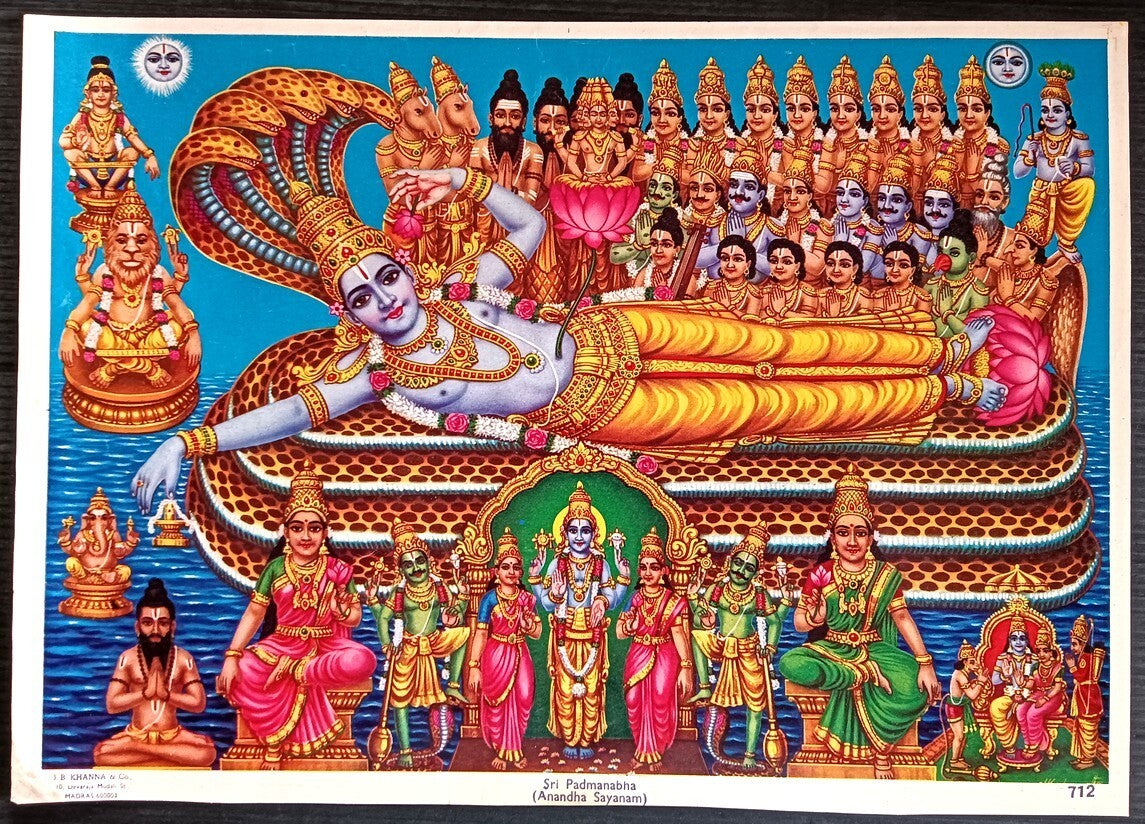 India vintage poster SRI PADMANABHA by J.B. KHANNA & Co. 10x13 inches