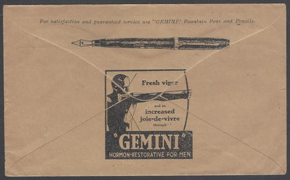 AOP India GEMINI HORMONE RESTORATIVE FOR MEN illustrated advertisement envelope