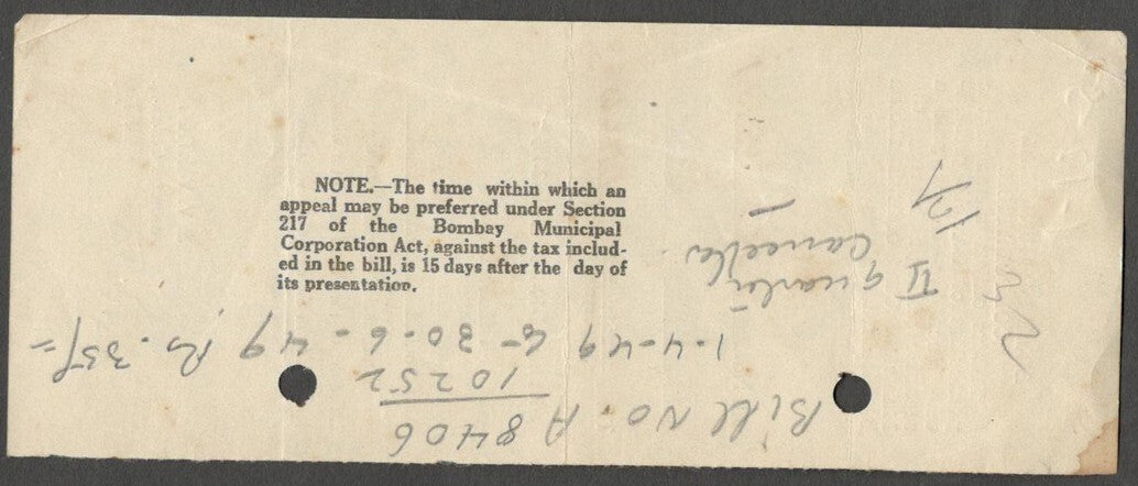 AOP India 1950-52 Tax on Motor Cars receipt