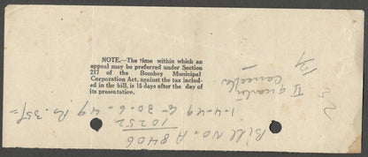 AOP India 1950-52 Tax on Motor Cars receipt