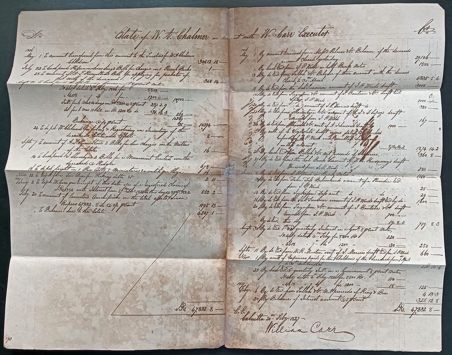 India King George IV 1827 Fort William, Calcutta 3 page document