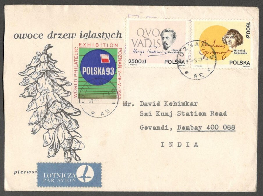 AOP Poland 1993 Exhibition label on cover to India