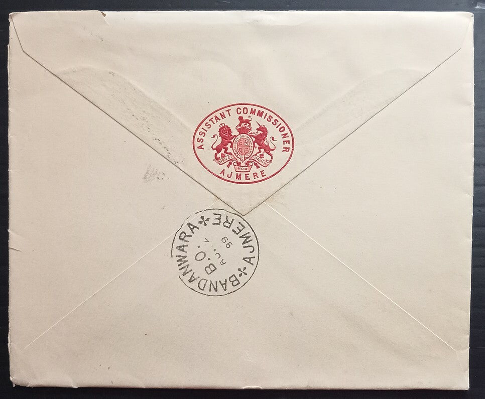 AOPIMT India crested letter & envelope ASSISTANT COMMISSIONER AJMERE u 1899