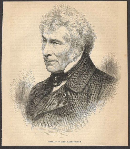 India POTRAIT OF LORD ELLENBOROUGH engraved print - Rousslet 1876 8"x6.5"