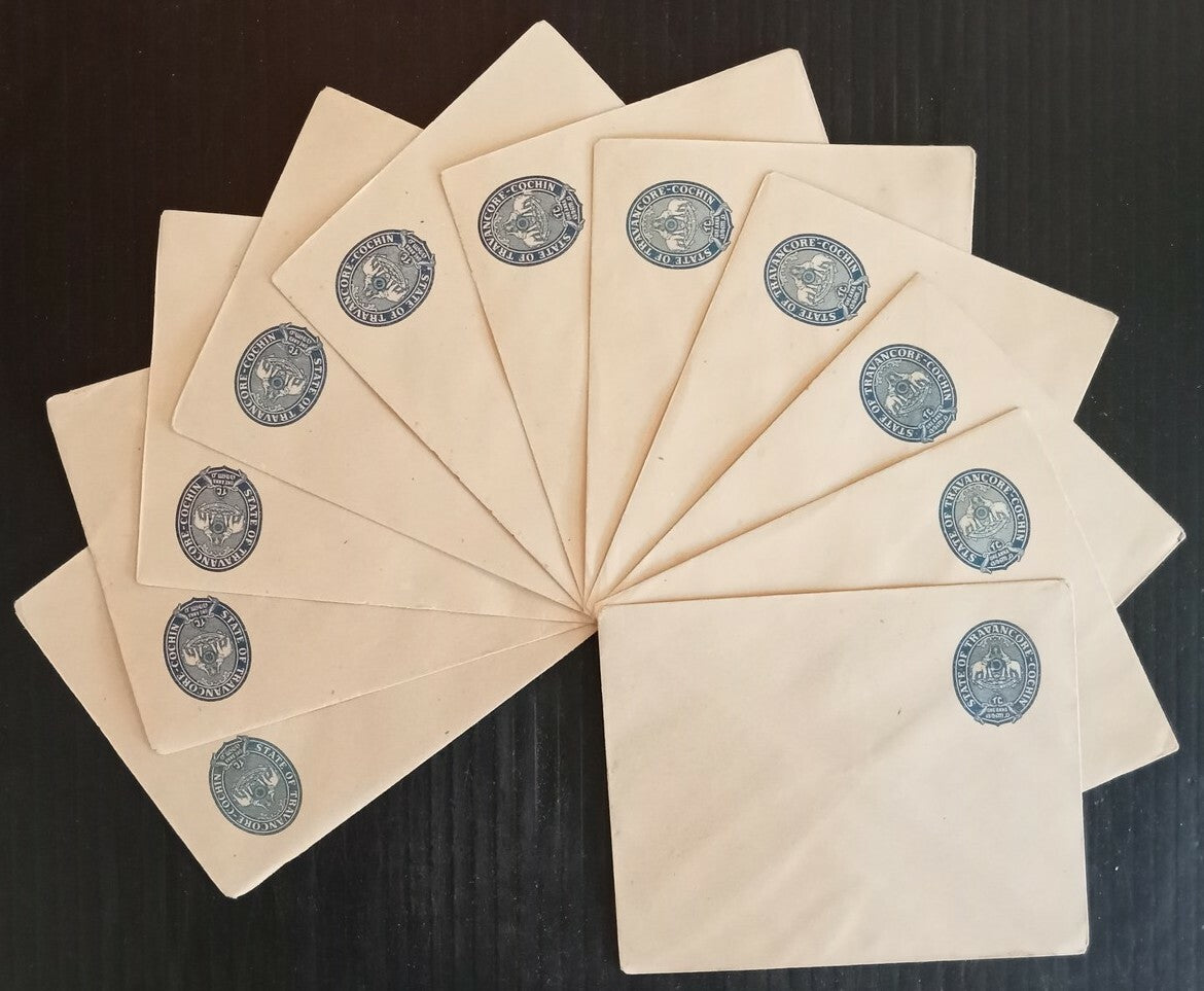 India Travancore Cochin State 1a blue postal stationery envelopes mint x 87