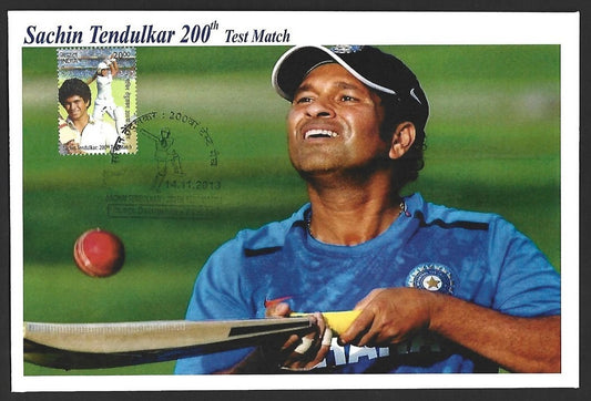 CRICKET India 2013 Sachin Tendulkar 200th Test private FDC with diecut label
