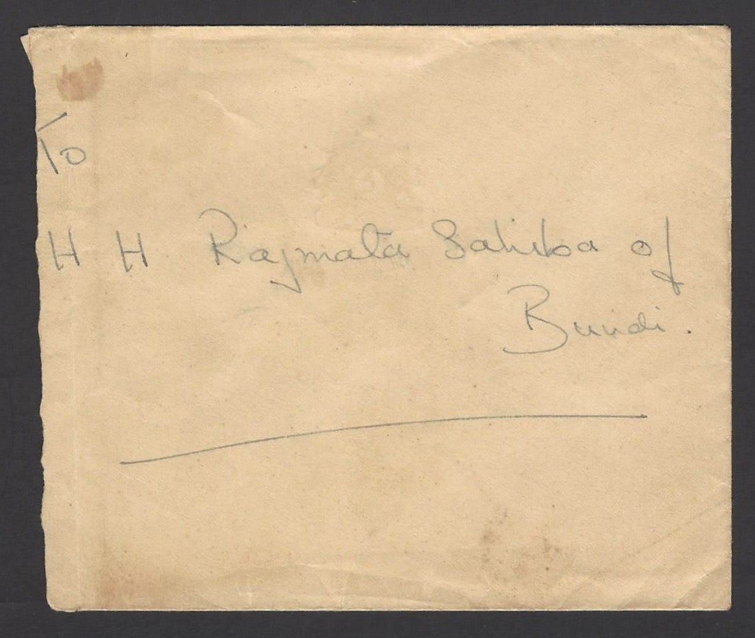 India Bundi crested envelope addressed to Rajmata of Bundi