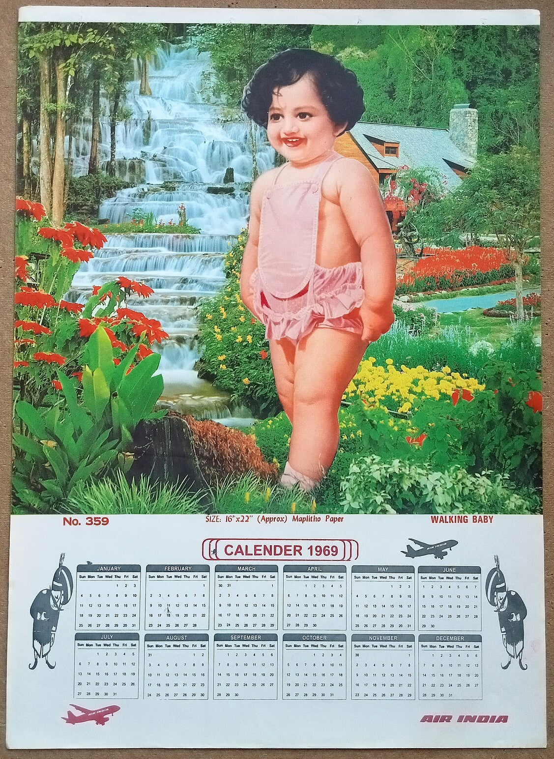 AIR INDIA 1969 poster calender 359 - WALKING BABY - R